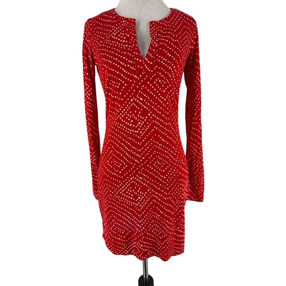 Diane Von Furstenberg DVF Women's Red White Reina Silk Dot Long Sleeve Dress 0